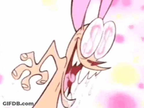 A Cartoon Character Is Making A Funny Face With A Pink Background GIF