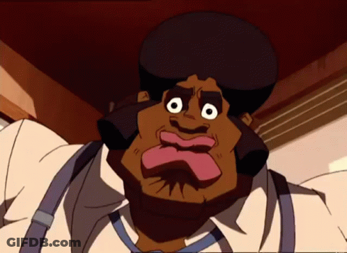 A Cartoon Character Is Making A Funny Face With His Mouth Open GIF