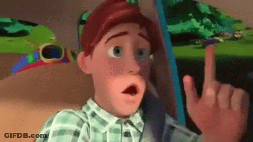 A Cartoon Character Is Making A Surprised Face While Pointing At Something . GIF