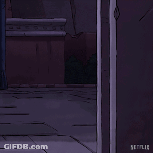 A Cartoon Character Is Peeking Out From Behind A Door That Says Netflix GIF