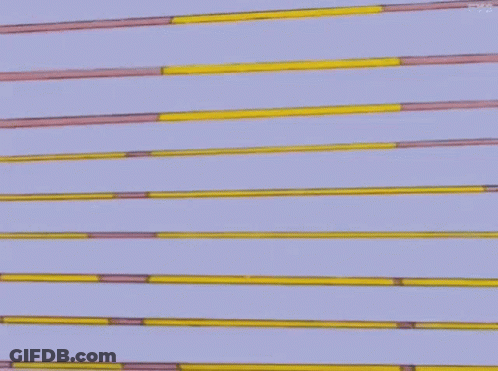A Cartoon Character Is Peeking Out From Behind A Purple Blind . GIF