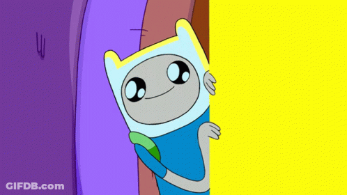 Cartoon Character Peeking From Behind Yellow And Purple Wall GIF