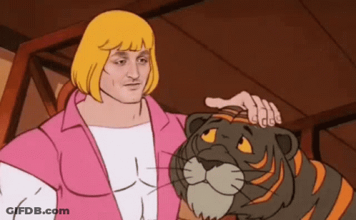 A Cartoon Character Is Petting A Tiger 'S Head . GIF