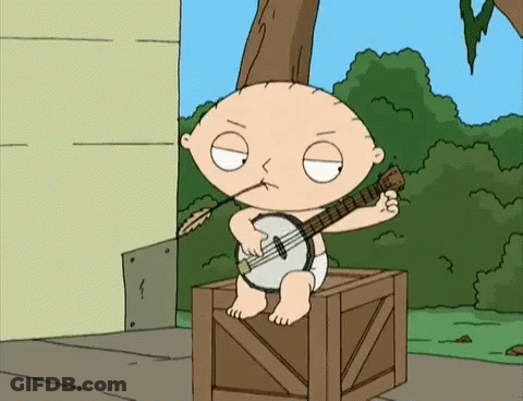 Cartoon Character Playing Banjo On Crate GIF