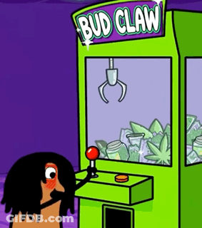 A Cartoon Character Is Playing A Bud Claw Machine GIF