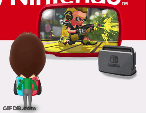 A Cartoon Character Is Playing A Game On A Nintendo Switch GIF