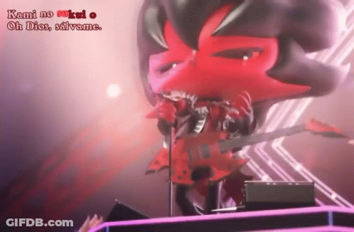 A Cartoon Character Is Playing A Guitar And Singing Into A Microphone With The Words Oh Dios Salvame Above Him GIF