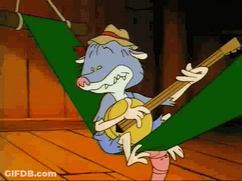 Cartoon Character Playing Guitar In Hammock GIF