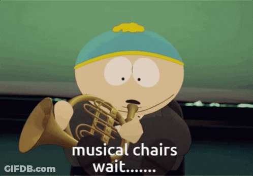 A Cartoon Character Is Playing A Musical Chairs Wait GIF