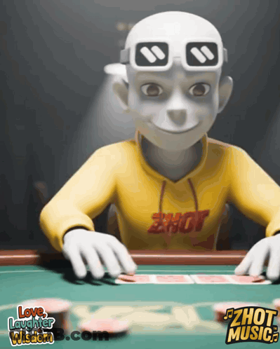 A Cartoon Character Is Playing Poker With The Words Love Laughter Wisdom In The Corner GIF