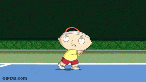 A Cartoon Character Is Playing Tennis With A Racket GIF