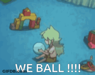 A Cartoon Character Is Playing With A Ball With The Words We Ball !!! Below It GIF