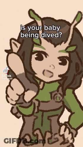 A Cartoon Character Is Pointing At The Camera With The Caption " Is Your Baby Being Dived? " GIF