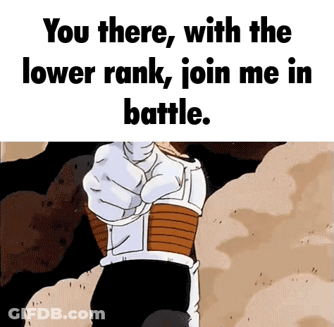 A Cartoon Character Is Pointing At The Viewer And Says `` You There , With The Lower Rank , Join Me In Battle . '' GIF