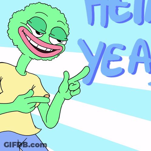 A Cartoon Character Is Pointing To The Word Yea GIF