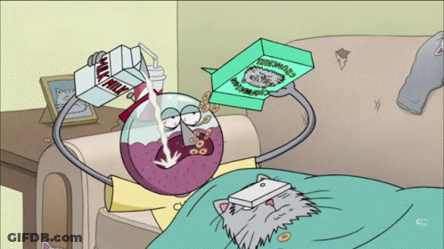 A Cartoon Character Is Pouring Milk From A Carton Into A Glass GIF