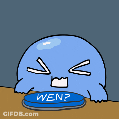 A Cartoon Character Is Pressing A Button With The Word Wen On It GIF