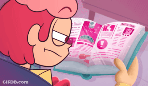 A Cartoon Character Is Reading A Magazine That Says Sally-Soft GIF