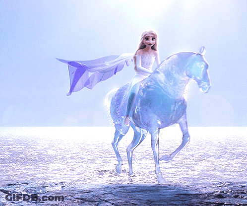 A Cartoon Character Is Riding A Blue Horse GIF