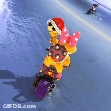 A Cartoon Character Is Riding A Purple Motorcycle GIF