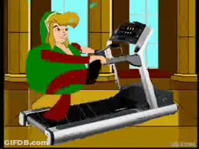 A Cartoon Character Is Riding A Treadmill . GIF