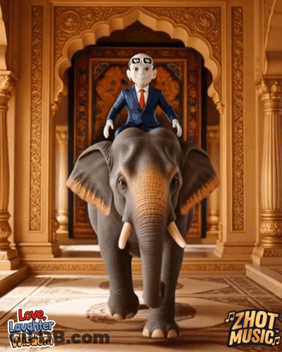 A Cartoon Character Is Riding On The Back Of An Elephant With The Words Love Laughter Wisdom On The Bottom GIF