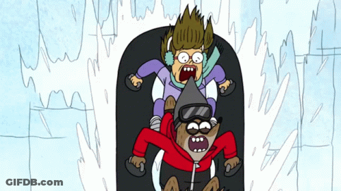 A Cartoon Character Is Riding On The Back Of Another Cartoon Character On A Sled GIF