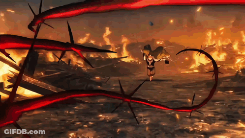 A Cartoon Character Is Running Through A Burning Field GIF