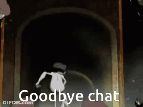 A Cartoon Character Is Running Through A Tunnel And The Words Goodbye Chat Are Visible GIF