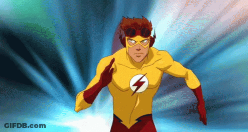 A Cartoon Character Is Running With A Lightning Bolt On His Chest .. GIF