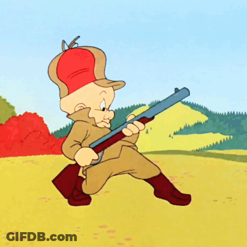 A Cartoon Character Is Running With A Shotgun GIF