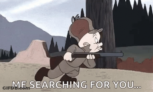 A Cartoon Character Is Running With A Shotgun In His Hand And Saying `` Me Searching For You ... '' . GIF