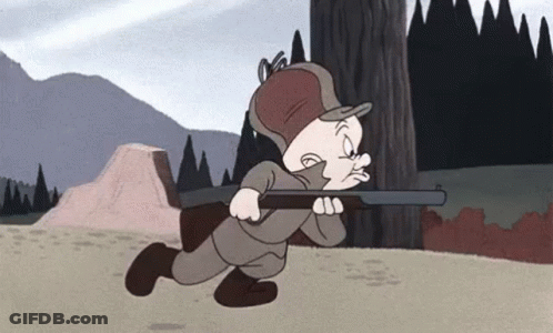 A Cartoon Character Is Running With A Shotgun In His Hand . GIF