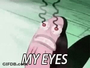 A Cartoon Character Is Saying `` My Eyes '' With A Spongebob Squarepants Character . GIF