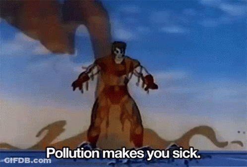 A Cartoon Character Is Saying Pollution Makes You Sick . GIF