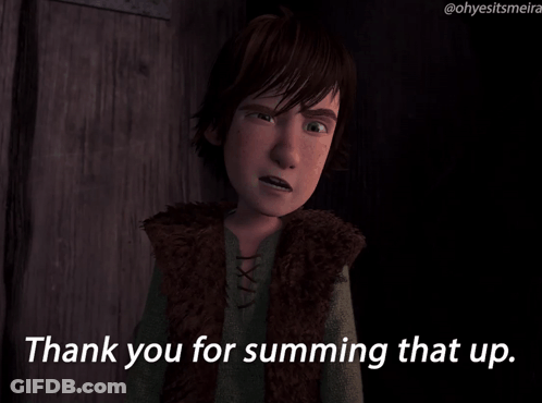 A Cartoon Character Is Saying Thank You For Summing That Up GIF