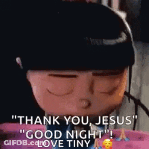 A Cartoon Character Is Saying `` Thank You Jesus `` Good Night ! `` Love Tiny '' . GIF