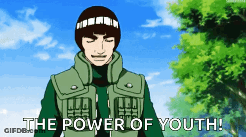 A Cartoon Character Is Saying The Power Of Youth . GIF