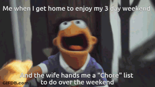 A Cartoon Character Is Screaming With The Caption " Me When I Get Home To Enjoy My 3 Day Weekend GIF