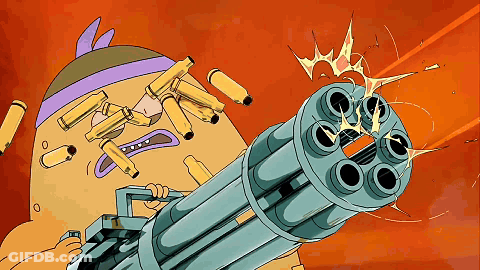 A Cartoon Character Is Shooting Bullets From A Gun GIF