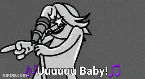 A Cartoon Character Is Singing Into A Microphone And Pointing At The Camera With The Words Uuuuuuu Baby . GIF