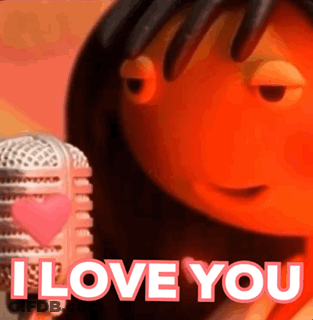 A Cartoon Character Is Singing Into A Microphone With The Words " I Love You " Below Her GIF