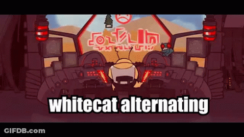 A Cartoon Character Is Sitting At A Control Panel With The Words Whitecat Alternating Written On It . GIF