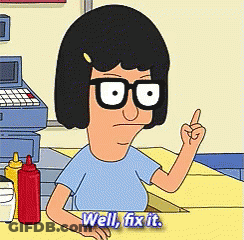 A Cartoon Character Is Sitting At A Counter And Saying Well Fix It GIF