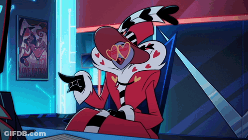 A Cartoon Character Is Sitting At A Desk With A Poster That Says Love Potion On It GIF