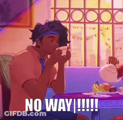 A Cartoon Character Is Sitting At A Table Drinking From A Cup With The Words No Way Written Below Him GIF