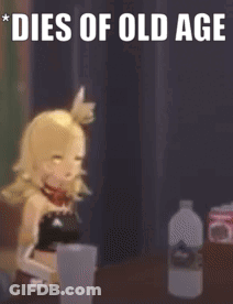 A Cartoon Character Is Sitting At A Table With A Bottle Of Water And A Cup Of Coffee . GIF