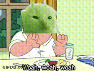 A Cartoon Character Is Sitting At A Table With A Plate Of Food And The Words Woah Woah Woah Written Below Him GIF
