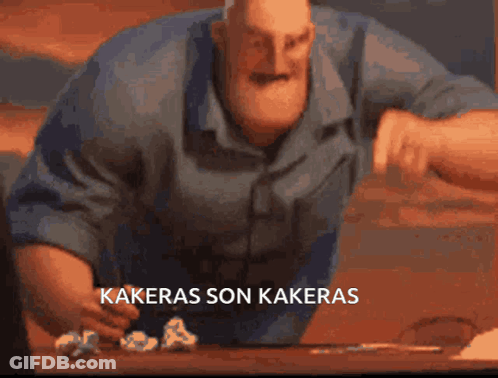 A Cartoon Character Is Sitting At A Table With The Words Kakeras Son Kakeras Written On The Bottom GIF