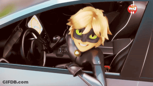 A Cartoon Character Is Sitting In A Car With A Tmj Logo On The Bottom Right GIF